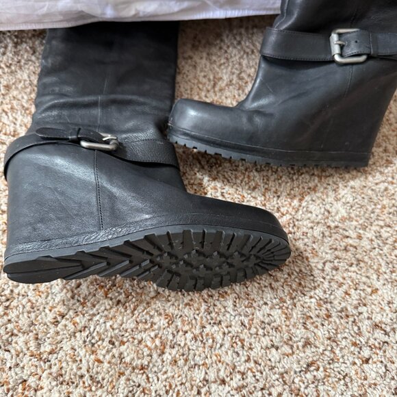 Vera Wang Tall Leather Wedge Heel Boots - Picture 2 of 3
